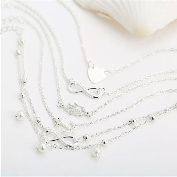 New 5Pcs Pearl Heart Infinity Ankle Bracelet Set - Picture 4 of 4